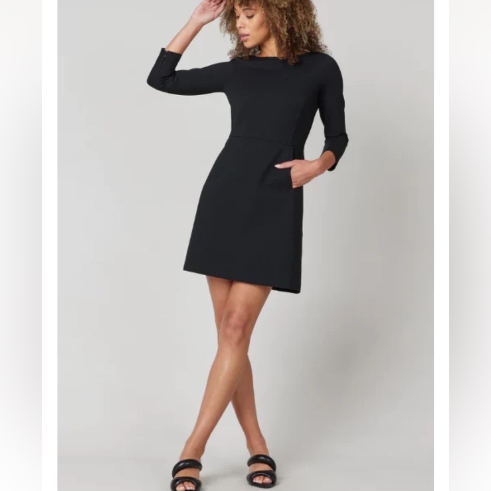 SPANX The Perfect A-Line 3/4 Sleeve Mini Dress Black Size Small‎
